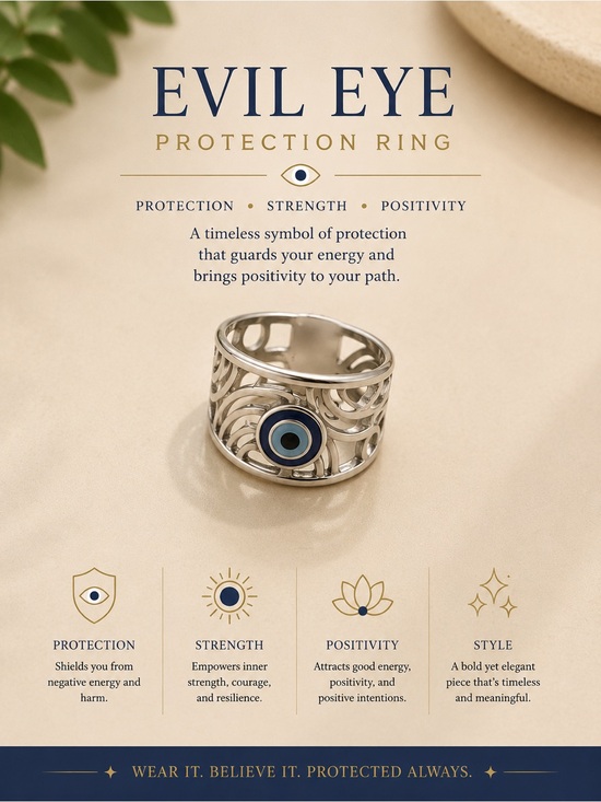 Jewelry - Evil Eye Protection Ring - Silver with Blue Eye size 8